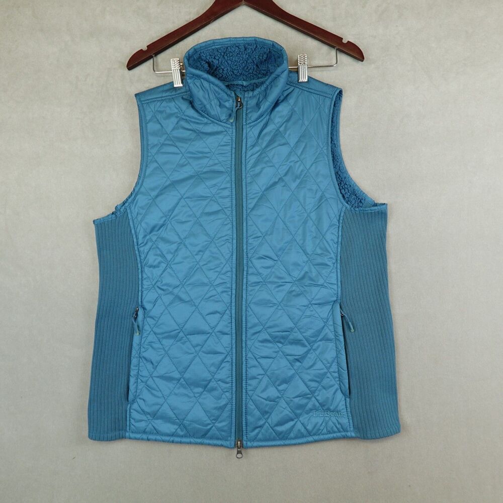 LL Bean Vest Womens Large Hybrid Quilted Fleece Lined Blue 291763